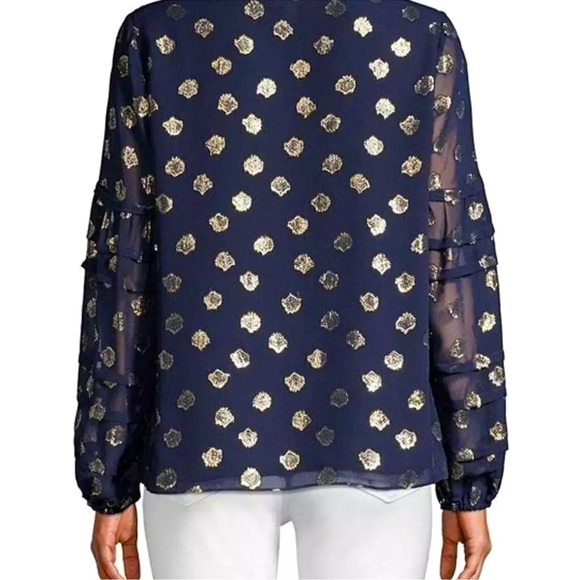 NWT LILLY PULITZER GIANA SILK TOP TRUE NAVY SEAGRASS METALLIC CLIP CHIFFON - Picture 4 of 8